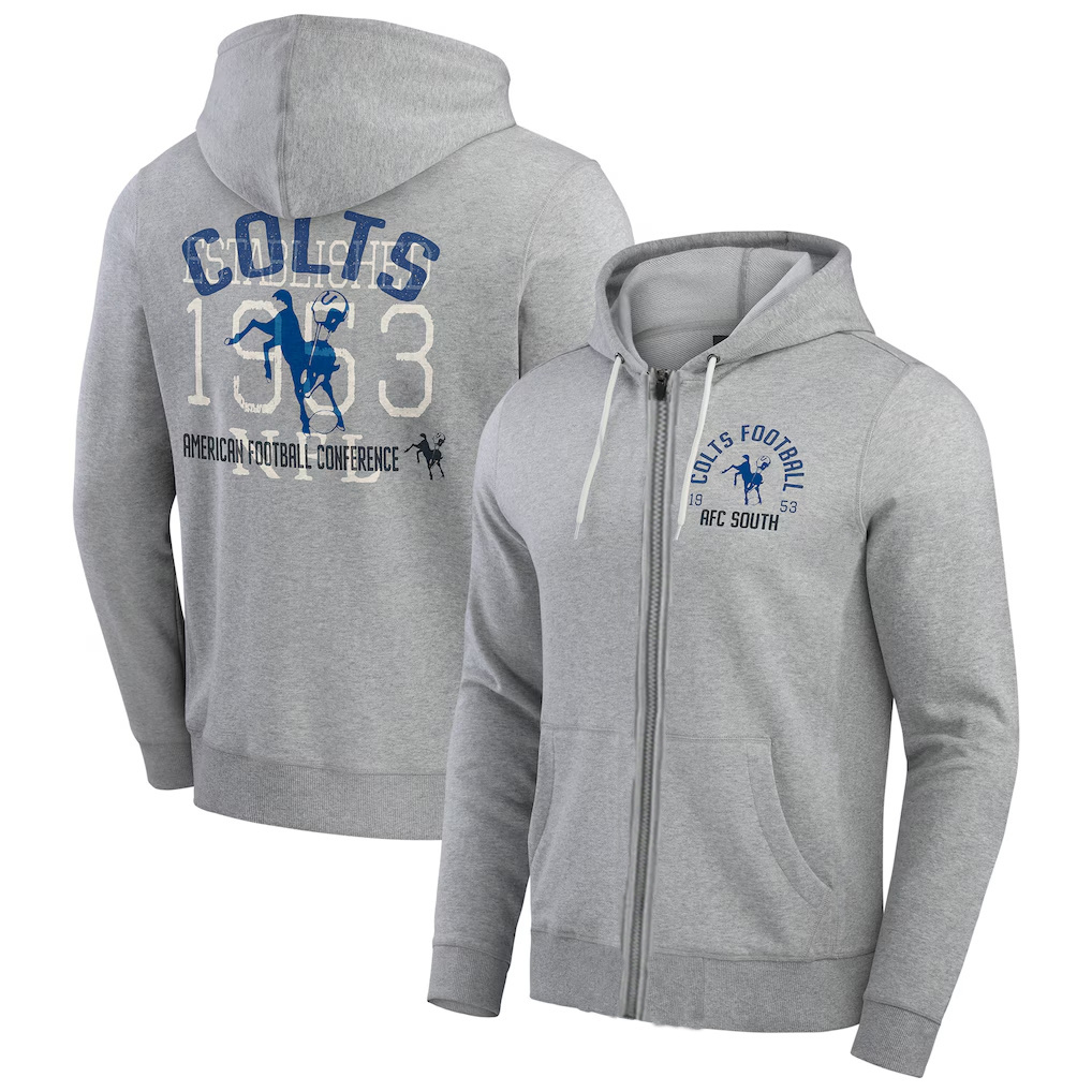 Men's Gray Indianapolis Colts Heather Vintage Stripe Full-Zip Hoodie